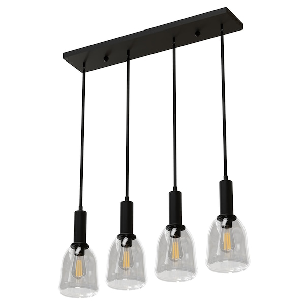 Ambiate Talia Quad 4-Lght Linear Pndnt Fixture, Blk, Clr Glass Shades, Adjustable, 4 E26, 40W Max, Dimmable AL10019P4 - main